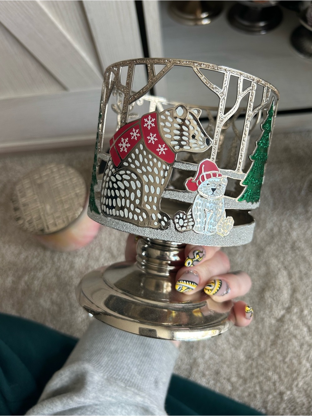 Festive animal Decorative Candle Holder - Silver, Red, Green